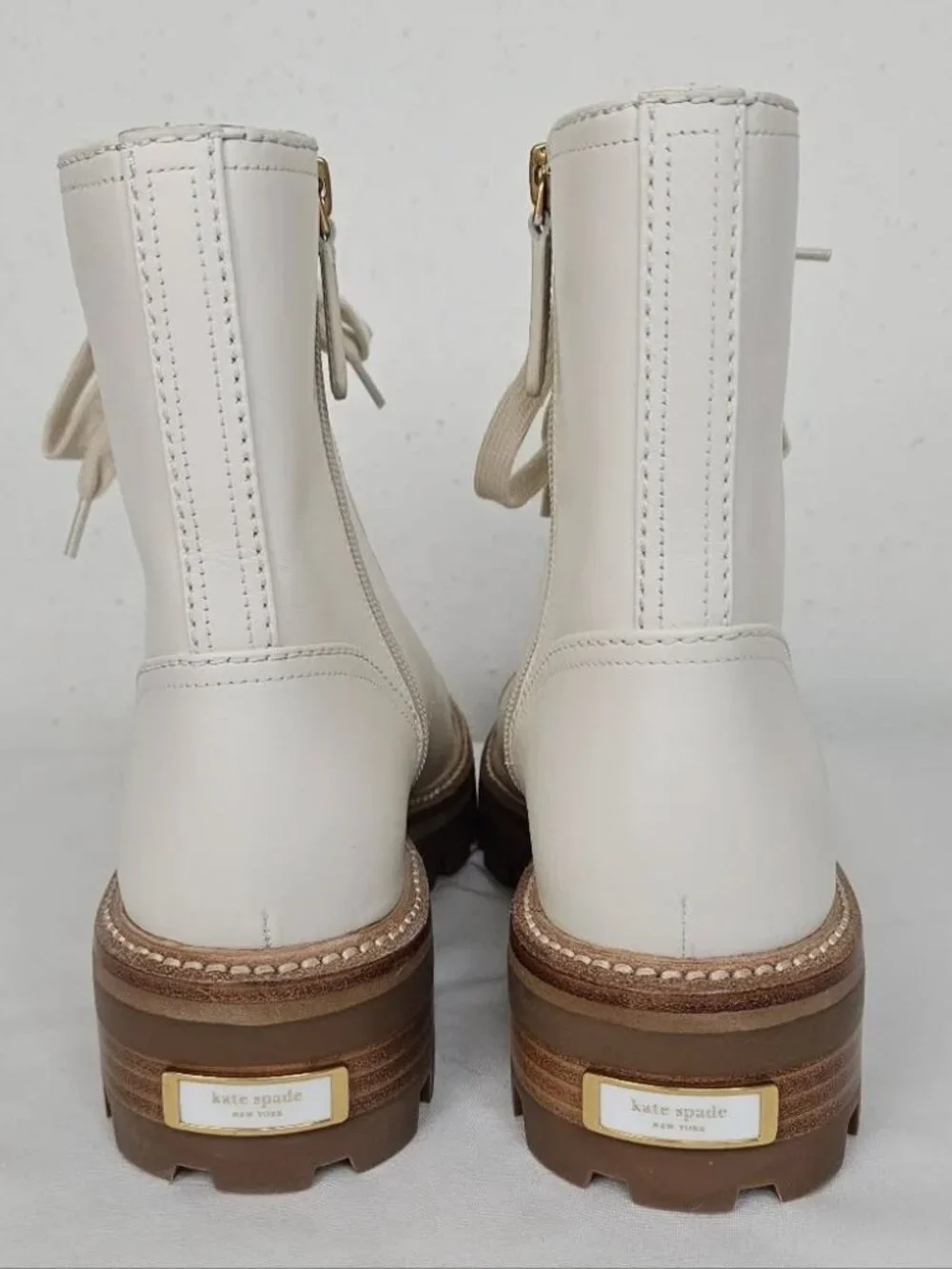 Kate Spade Merritt Lug Sole Combat Boots Ivory Leather NWT Size 9